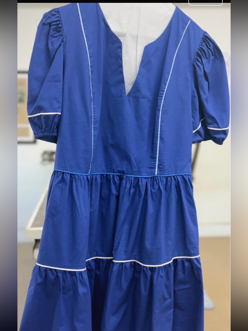 English Factory Royal Blue Tiered Dress with White Piping
